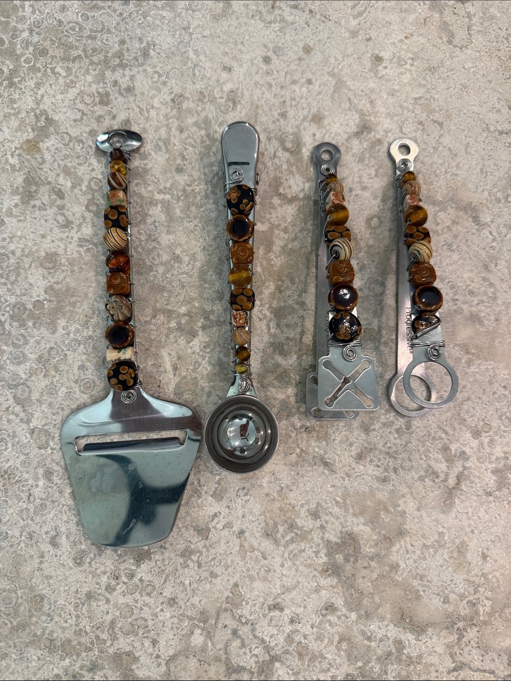 Custom made Beaded Brown Multi-Tone Bar Tools Set